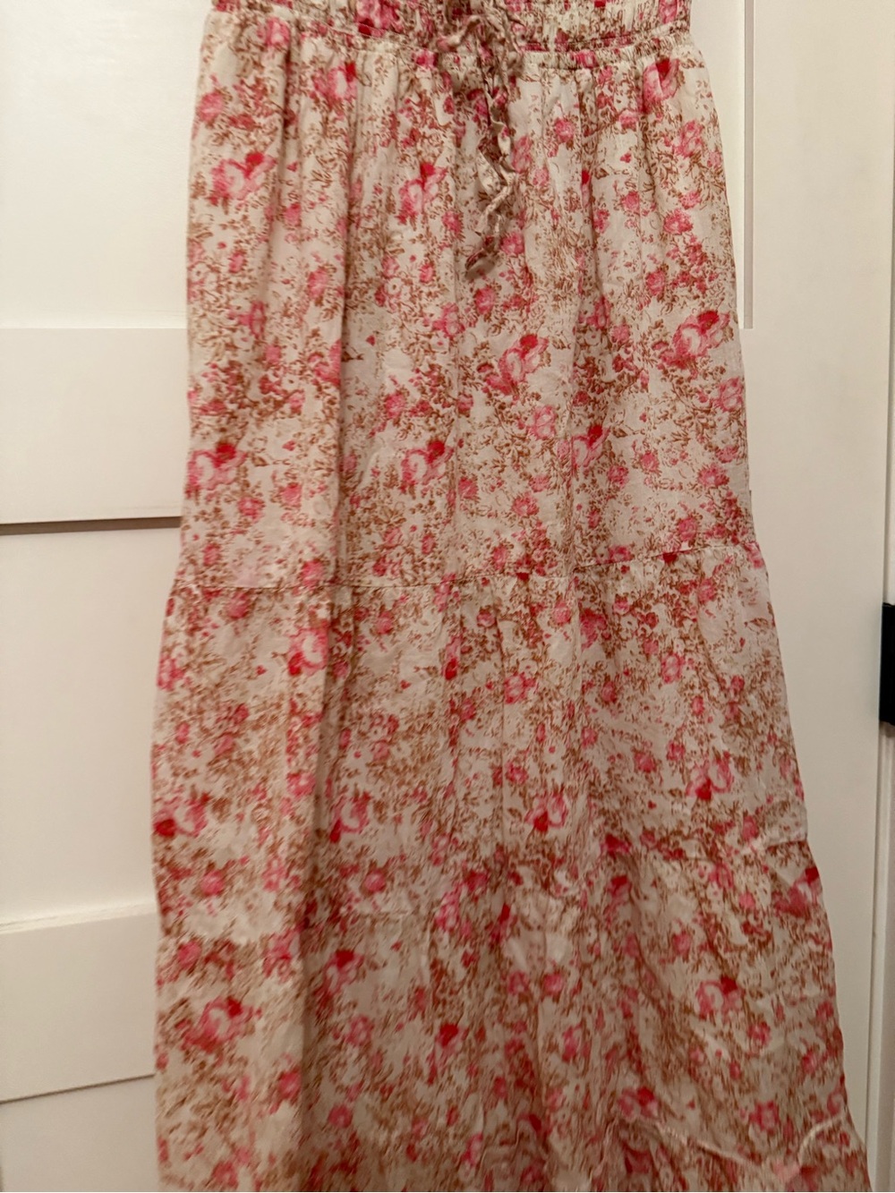 Smocked Floral Maxi Dress in Cream and Pink - Picture 4 of 9